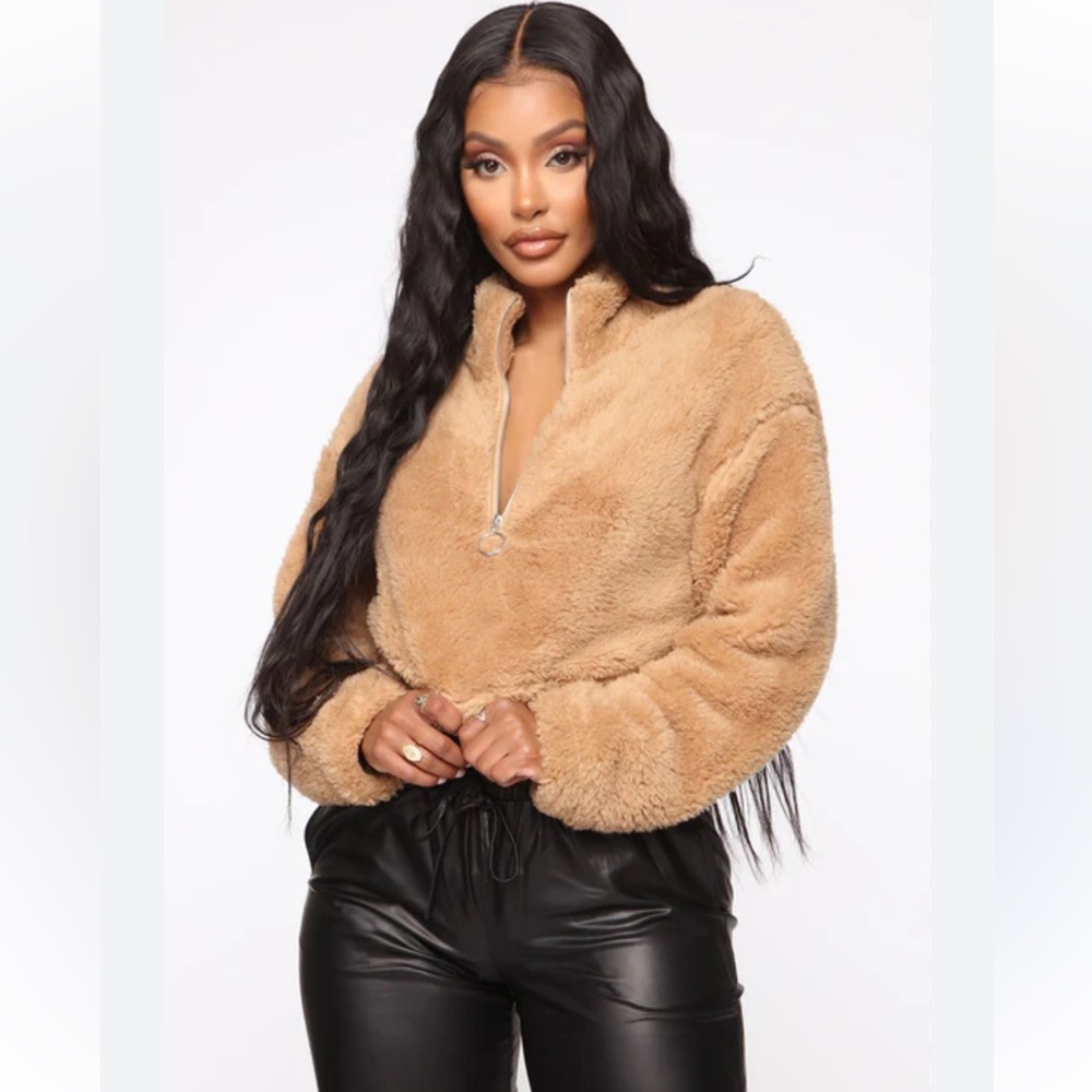 Fashion Nova Cozy Love Pullover in Teddy Coco Brown